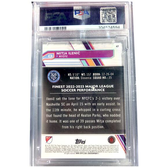 2023 Topps Finest MLS Black Refractor #47 Mitja Ilenic NYCFC /10 RC PSA 9 Mint - Picture 2 of 4